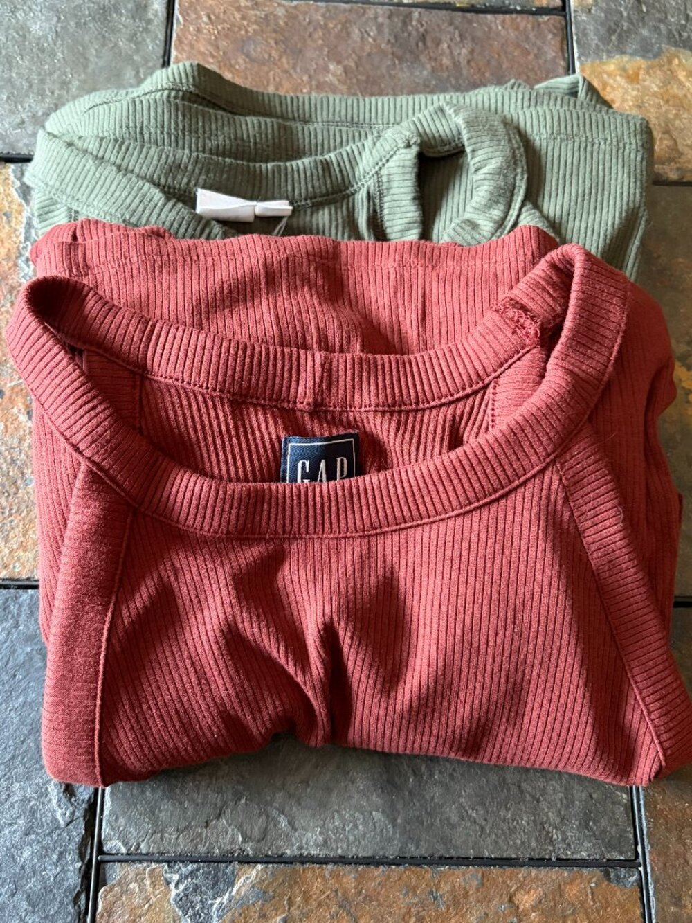 GAP halter swing dress lot of TWO ribbed rust and tweed green size S